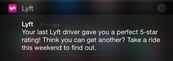 Lyft leave your driver a review push notification