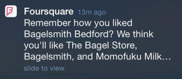 Foursquare Personalized Recommendation Push Notification