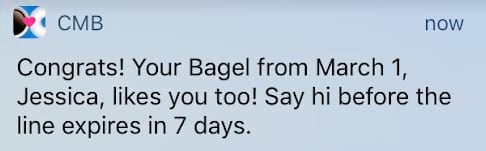 CoffeeMeetsBagel sends push notifications to let users know they should say hi to someone they match with before their chat expires