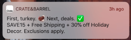Promotion with Emoji Crate and Barrel Push Notification Example
