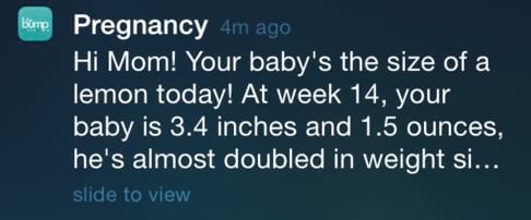 The Bump sends whimsical push notifications to would be mom to let them know the potential size of their baby