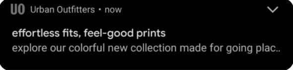 Urban Outfitters sends push notifications to let users know of new collections that have just dropped