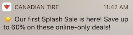 Canadian Tire sends push notification to let you know about online only summer deals
