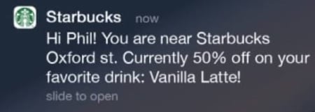 Starbucks app uses push notifications to deliver personalized offers