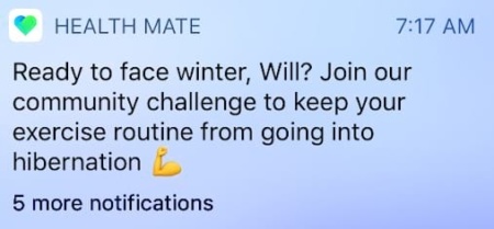 Withings Health Mate app sends push notifications to let you know about their community to keep up your exercise routine