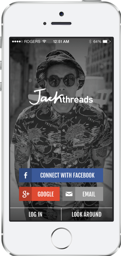 cell phone displaying the Jackthreads login homepage