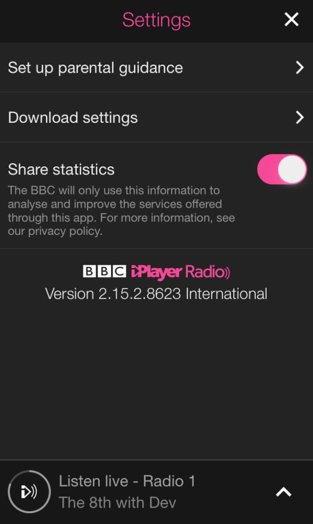BBC iPlayer Radio mobile privacy settings are customizable. 