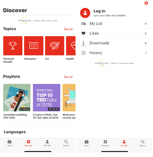TED's mobile "Discovery" feature helps users personalize their accounts. 
