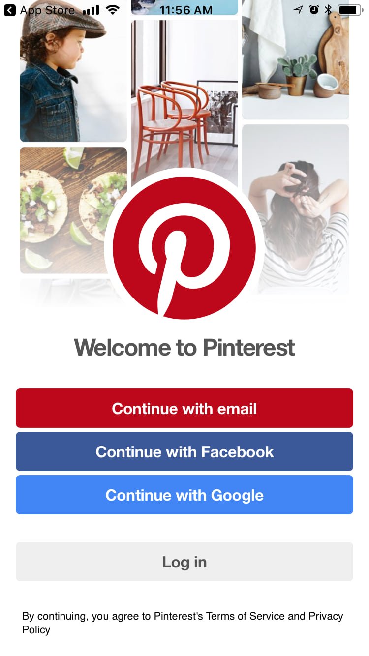Login webpage of Pinterest saying “welcome to Pinterest” 