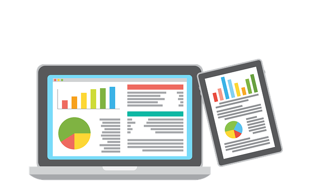 computer and tablet icon displaying graphs and metrics