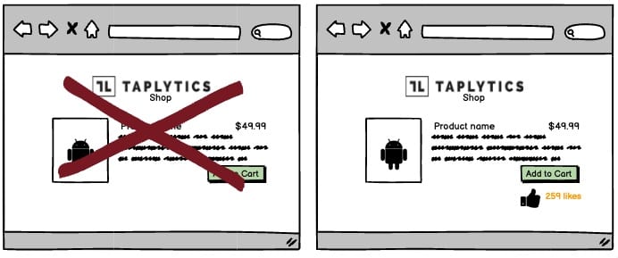 AB test idea display likes or reviews for social proof